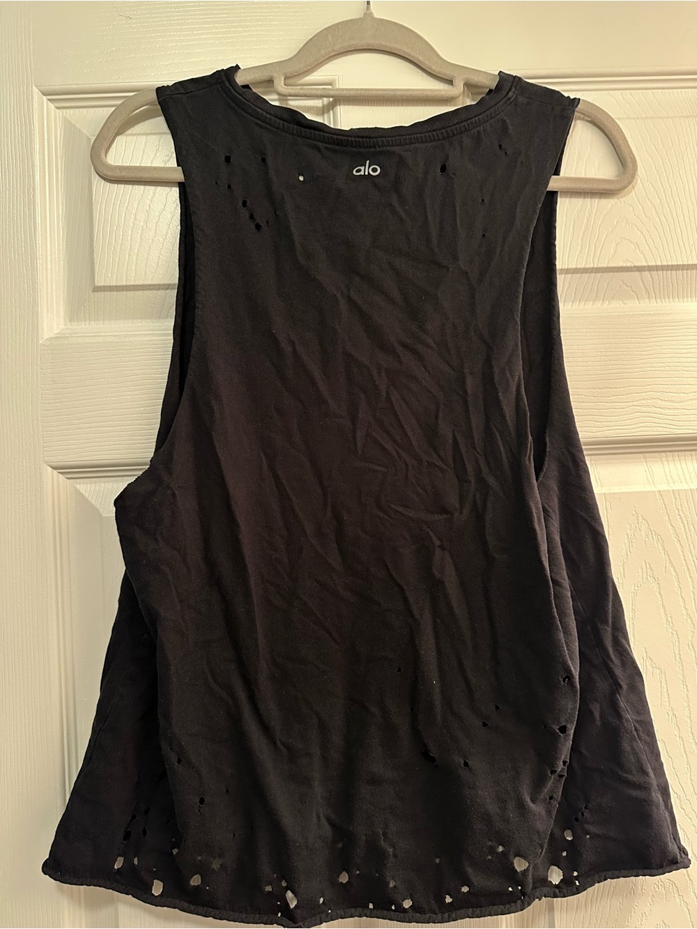 ALO Yoga Black Distressed Muscle Tee Tank - Picture 2 of 3